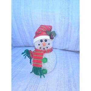 6" Light Up Snowman Figurine Red Plaid Hat & Scarf Christmas Decor